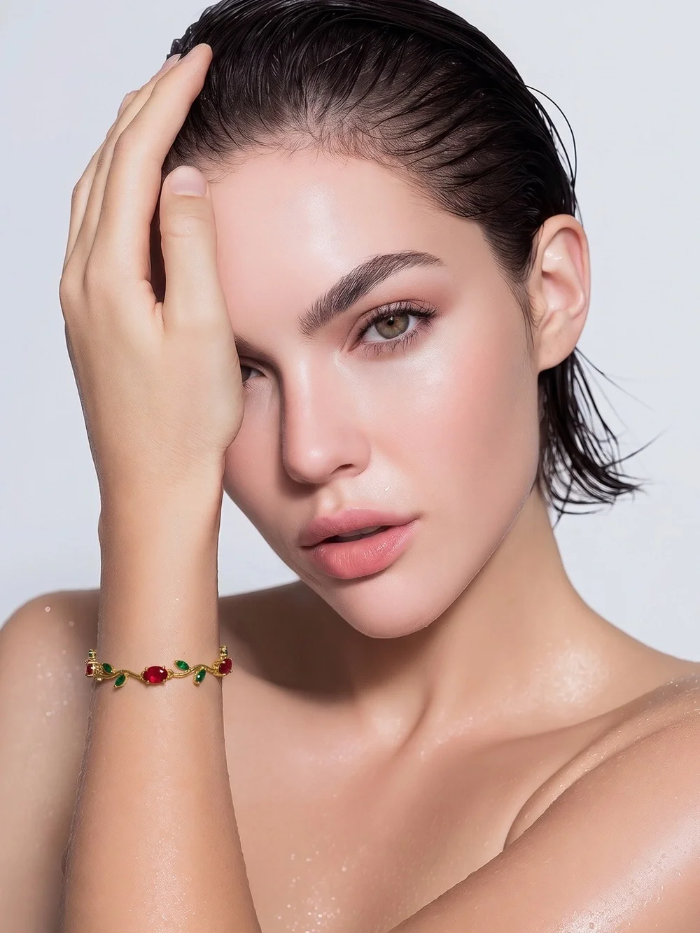14k Gold Stainless Steel Red and Green Crystal Vine Bracelet